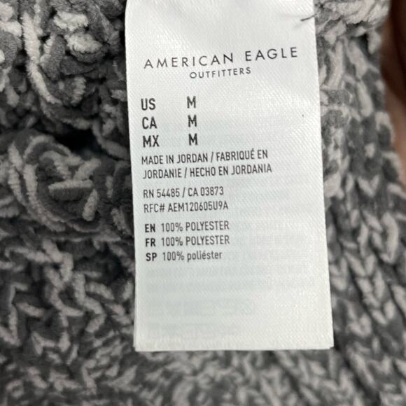 American Eagle Oversized Knit Sweater Sz M Gray Pullover Crewneck Side Slit - Picture 5 of 6
